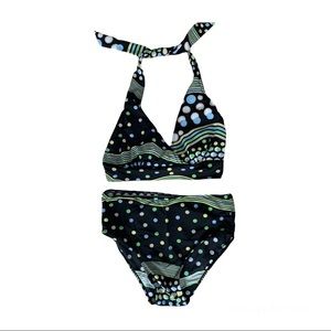 Navy High Waist Halter Polka Dot Bikini - 10